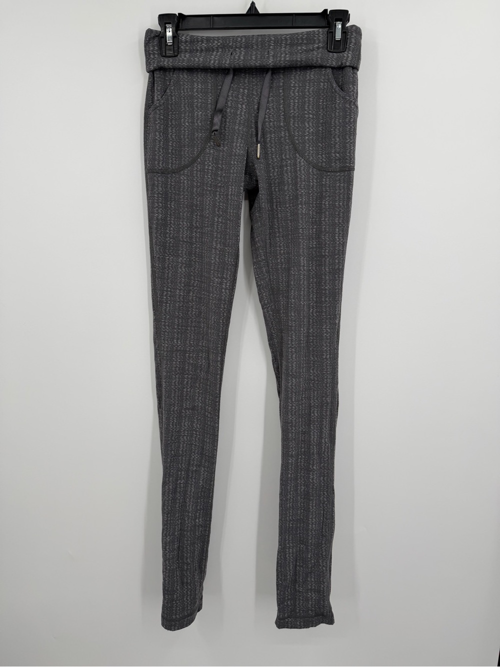 Lululemon Fold Over Waist Pant Gray Herringbone Drawstring Skinny Size 4